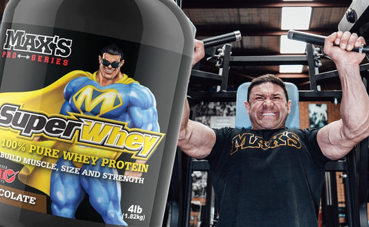 bodybuilder alongside protein isolate