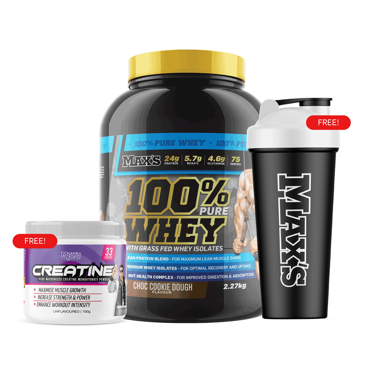 CWMP - MAX'S 100% Whey Value Bundle 2.27kg - CHOC COOKIE DOUGH