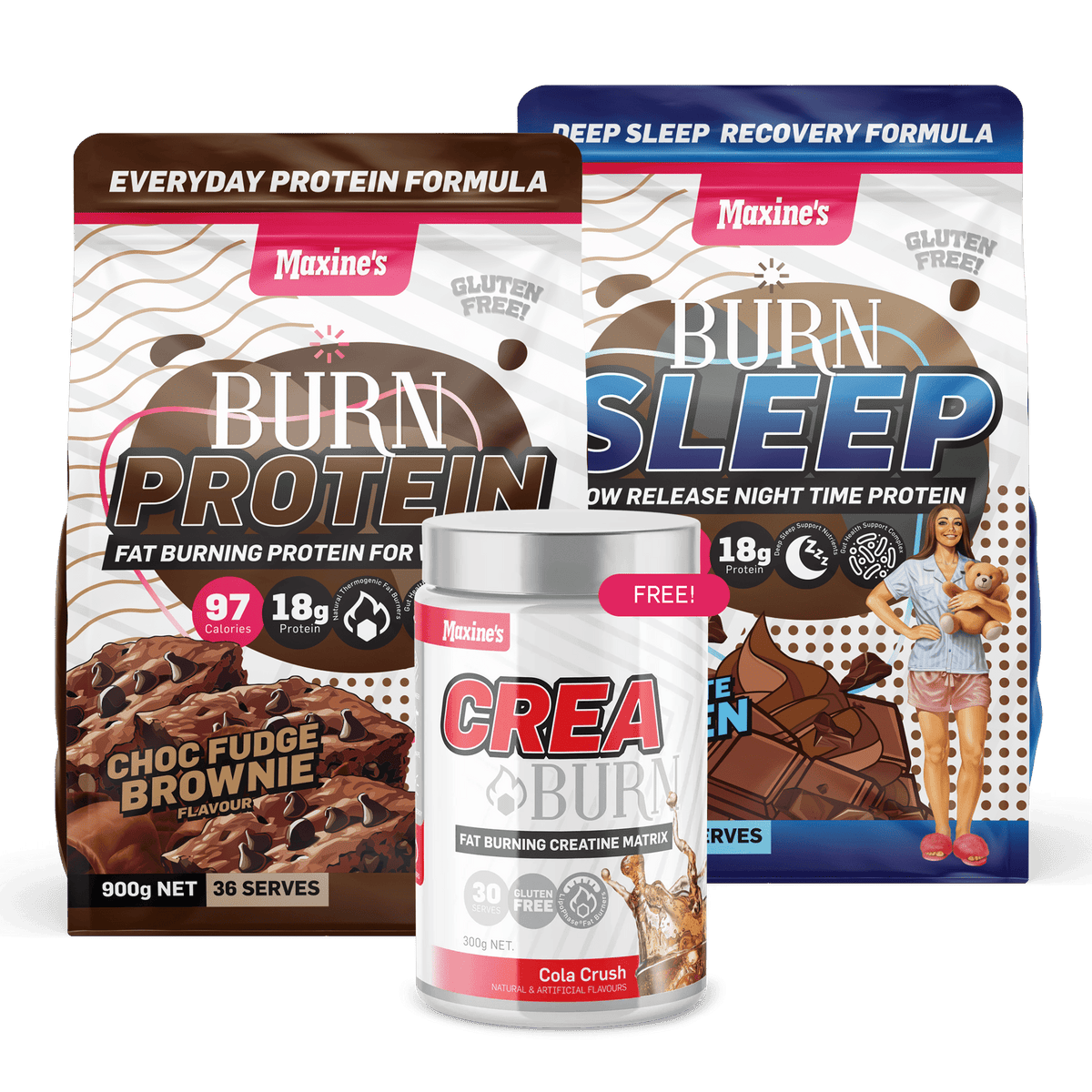 CWMP - Maxine's Burn Lean & Tone Bundle 900g - CHOC FUDGE BROWNIE